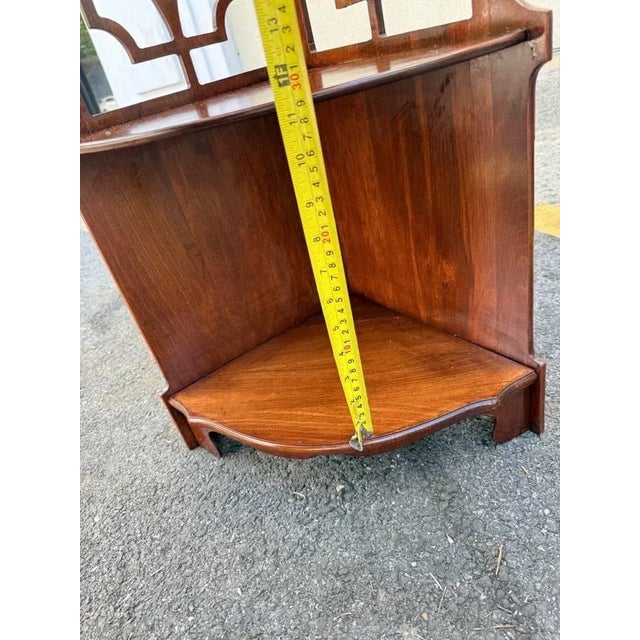 Pair of Hand Carved Fretwork Mahogany Corner Shelfs Bookcases Etageres For Sale - Image 10 of 11