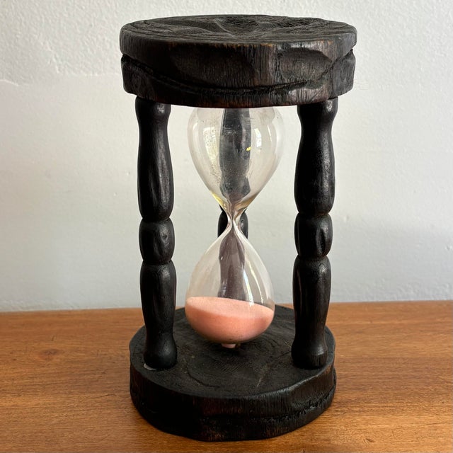 Rustic Vintage Rustic Carved Wood and Glass Hourglass For Sale - Image 3 of 6