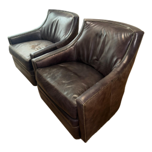 Pair of Henredon Leather Swivel Chairs- Upholstery Collection