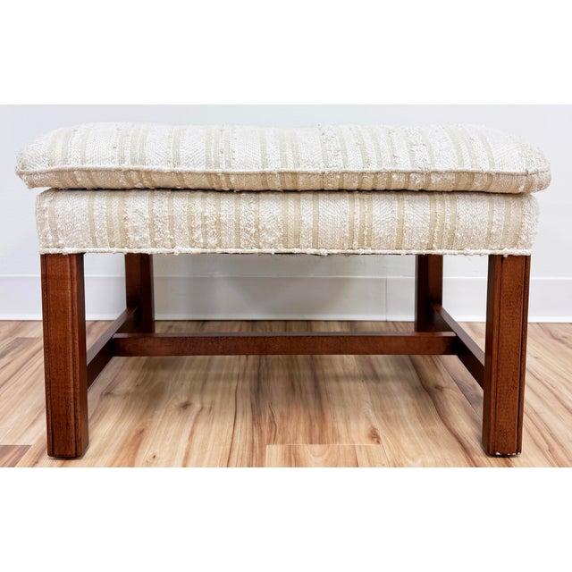 Vintage Pillow Top Tufted Tweed Upholstered Wood Bench For Sale - Image 4 of 11