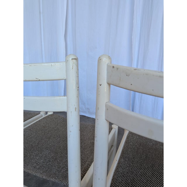 Vintage White Wooden Chair with Fabric Seat, 1970s For Sale - Image 9 of 18