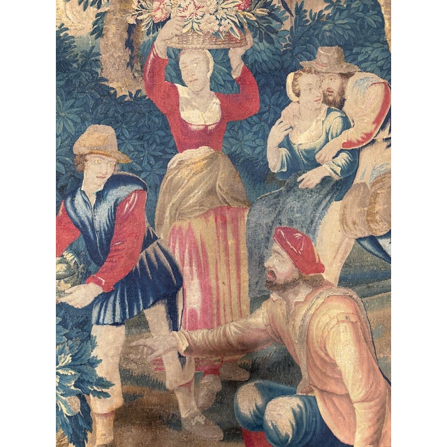 17th Century Brussels Tapestry With Figures and Floral Harvest For Sale In Los Angeles - Image 6 of 10
