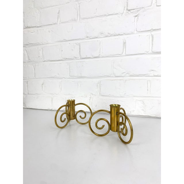 Gold Swedish Modern Brass Candlesticks by Lars Holmström for Svenskt Tenn, Sweden, 1950s, Set of 2 For Sale - Image 8 of 14