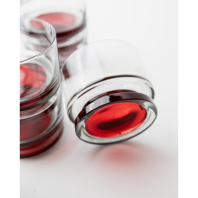 Glass Vintage Drinking Glasses with Red Stem, 1970s, Set of 8 For Sale - Image 7 of 12