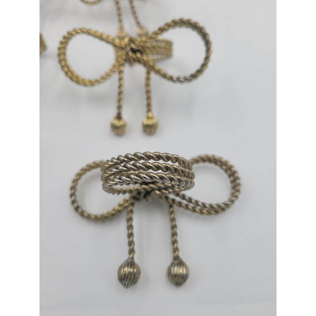 Late 20th Century Hollywood Regency Gold-Tone Metal Rope Bow Napkin Rings - Set of 8 For Sale - Image 4 of 12