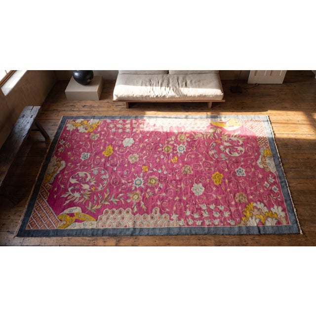 1920s Pink Blush Floral Antique Chinese Art Deco Rug 10' X 19' Handknotted Wool Carpet by Nichols Workshop For Sale - Image 9 of 9