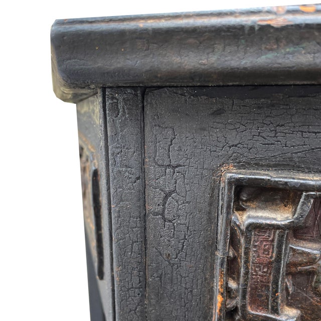 Wood Antique Turn of the Century Chinoiserie Side Table With Hand-Carved and Painted Scenes For Sale - Image 7 of 10