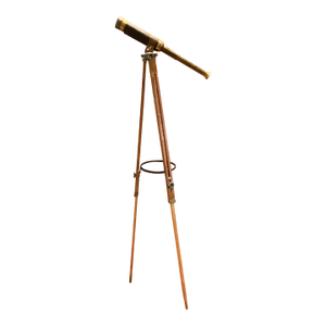 Vintage Brass & Leather Telescope With Adjustable Wooden Tripod Base