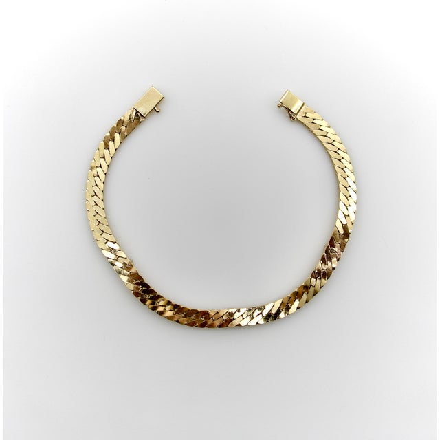 1980s Vintage 14k Gold Herringbone Link Diamond Bracelet For Sale - Image 5 of 9