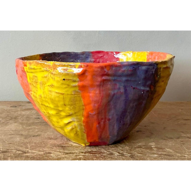 Vintage Boho Striped Studio Pottery Bowl For Sale - Image 4 of 7