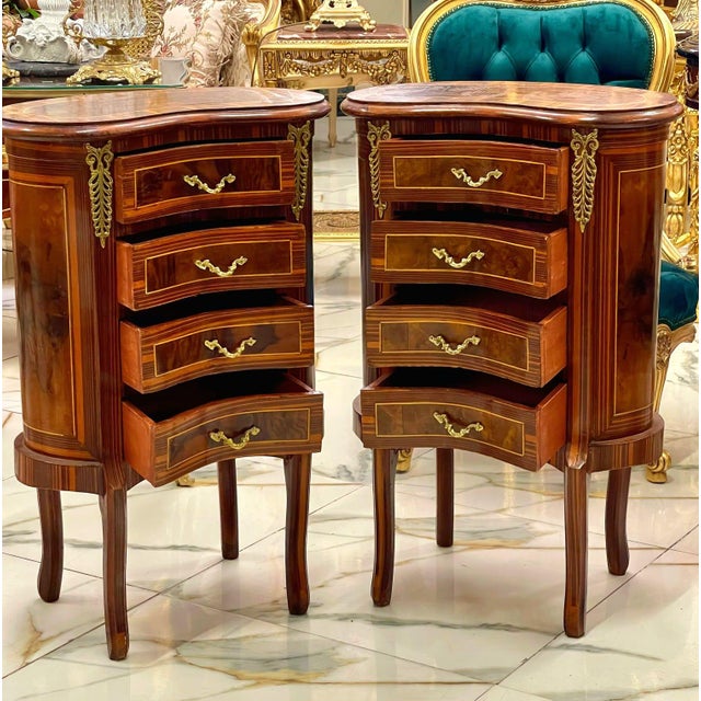 2010s French Louis XV Style Commode – 4 Drawer Accent Chest With Gold Leaf Details, Pair For Sale - Image 5 of 6