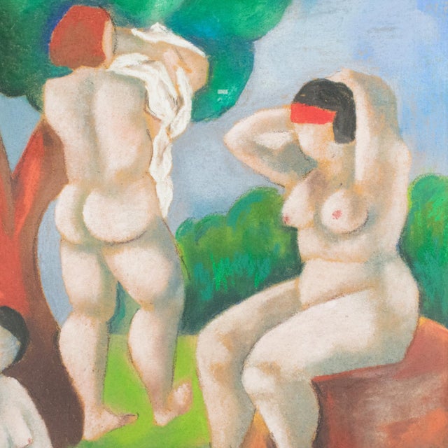 Late 20th Century Nude Women Bathers Pastel Painting by Catherine Bres-Rhocanges, Late 20th Century For Sale - Image 5 of 14