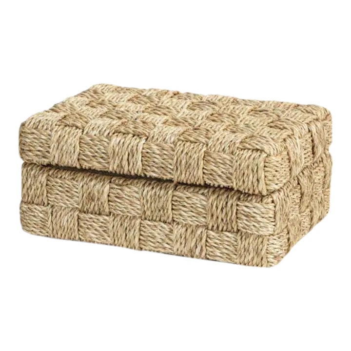 Small Natural Abaca Rope Hinged Box | Chairish