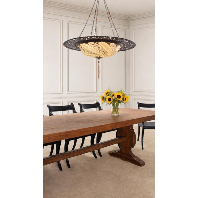 Art Nouveau Fortuny Scudo Saraceno Venetian Bronze Silk Lamp Chandelier For Sale - Image 18 of 18