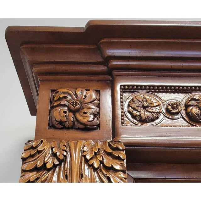 French Louis XVI Style Hand-Carved Limewood Fireplace Mantel For Sale - Image 9 of 12