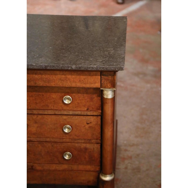 Traditional 19th Century French Empire Marble Top Carved Veneer Elm Commode Chest of Drawers For Sale - Image 3 of 12