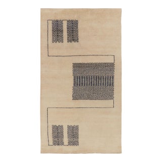 Rug & Kilim’s Art Deco Runner With Geometric Designs in Beige & Black For Sale