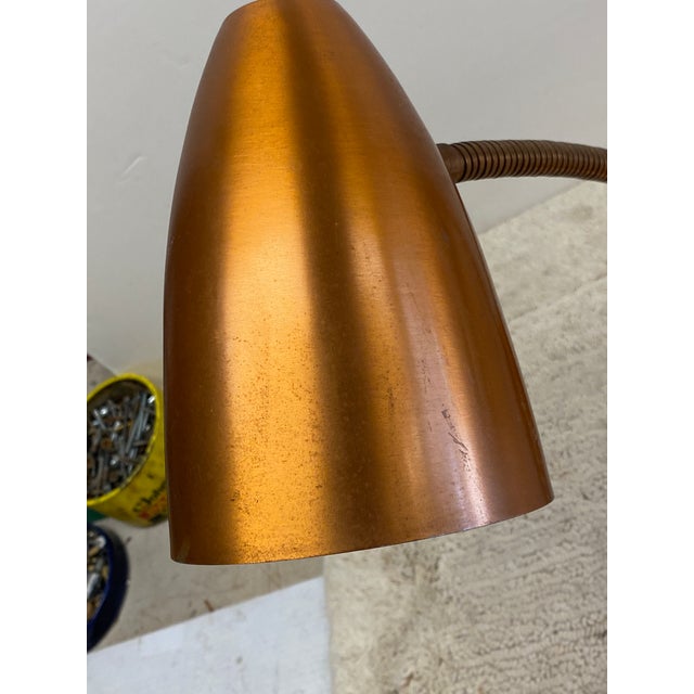 Vintage 1950's Double Gooseneck Brushed Copper Desk Lamp For Sale In San Francisco - Image 6 of 18