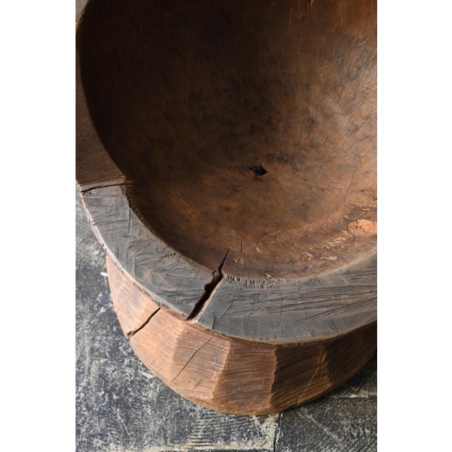 Old Japanese Wooden Mortar Chair / Early 20th Century/ Primitive Wabi-Sabi Seat For Sale - Image 9 of 18