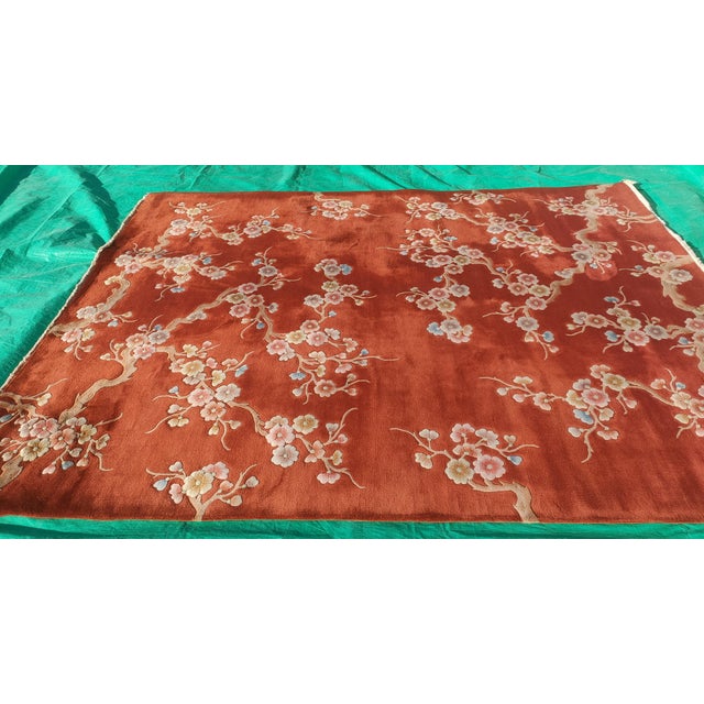 Red 1930s Red Floral Modern Antique Chinese Art Deco Rug 8' X 10'2" Handknotted Wool Carpet For Sale - Image 8 of 14