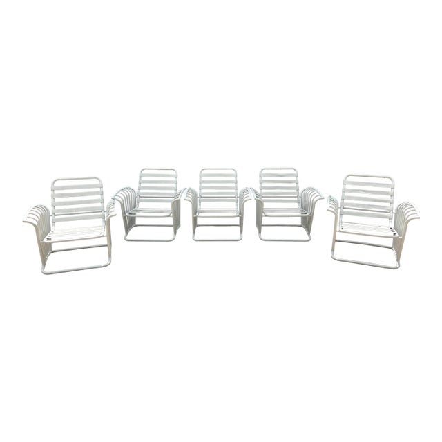 Vinyl Strapped Metal Outdoor Patio Seating-Set of 5 For Sale