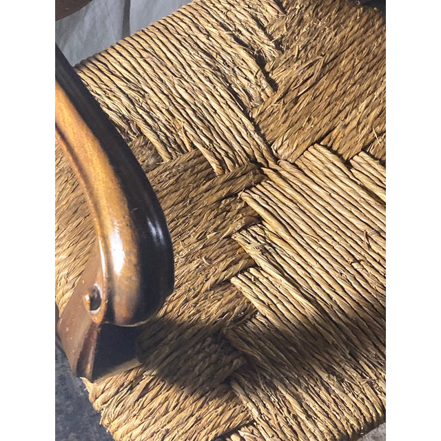 Brown This Is a 19th-Century Venetian Baroque Armchair Crafted From Hand-Carved Walnut With a Hand-Woven Rush Seat. Hand Carved Walnut Rustic Arm Chair. For Sale - Image 8 of 9