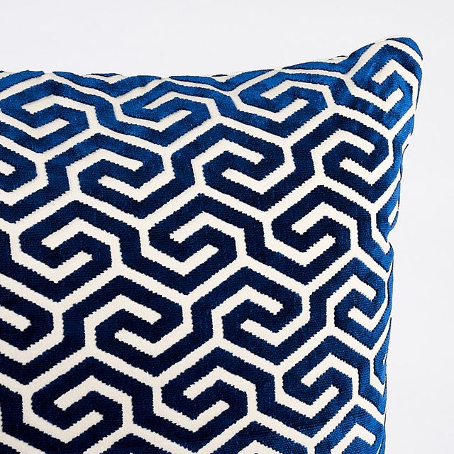 This 22" x 22" pillow features Ming Fret in Navy, a velvet interpretation of our popular Ming Fret pattern, derived from a...