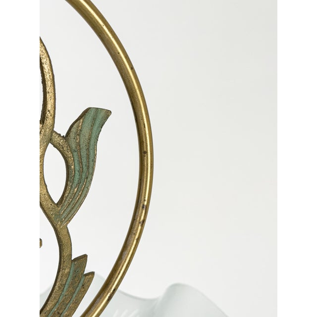Metal Swedish Grace Pendant Light in Brass and Frosted Glass with Deer Motif, 1940 For Sale - Image 7 of 9