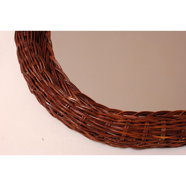 Boho Chic Oval Rattan Wall Mirror, 1960s, 1950s For Sale - Image 3 of 9