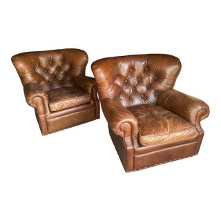 Churchill Leather Swivel Chair With Nailheads - Pair For Sale
