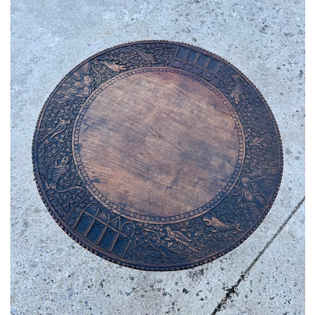 Antique Burmese Round Hand-Carved Side Table For Sale - Image 4 of 12