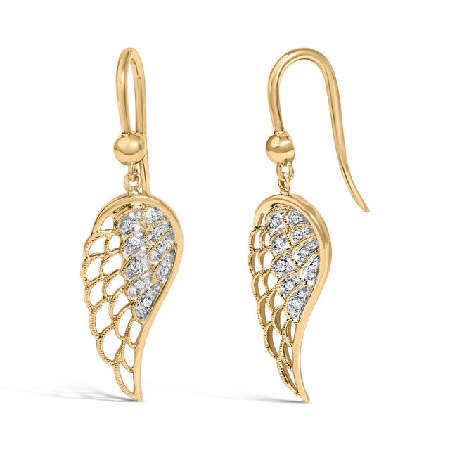 Contemporary Gold Vermeil Diamond Accent Angel Wing Drop Earrings, Pair For Sale - Image 3 of 4