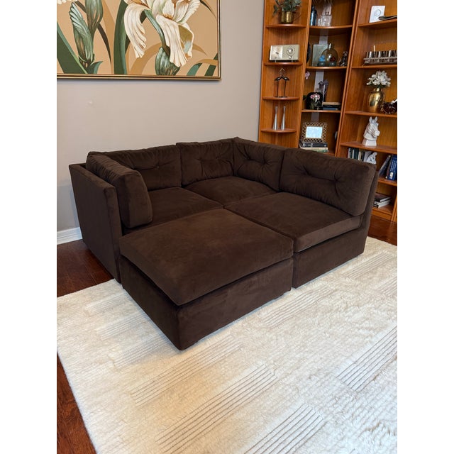 Mid 20th Century Vintage 1970s Modular Brown Velvet “Playpen” Sofa and Ottoman After Milo Baughman For Sale - Image 5 of 7