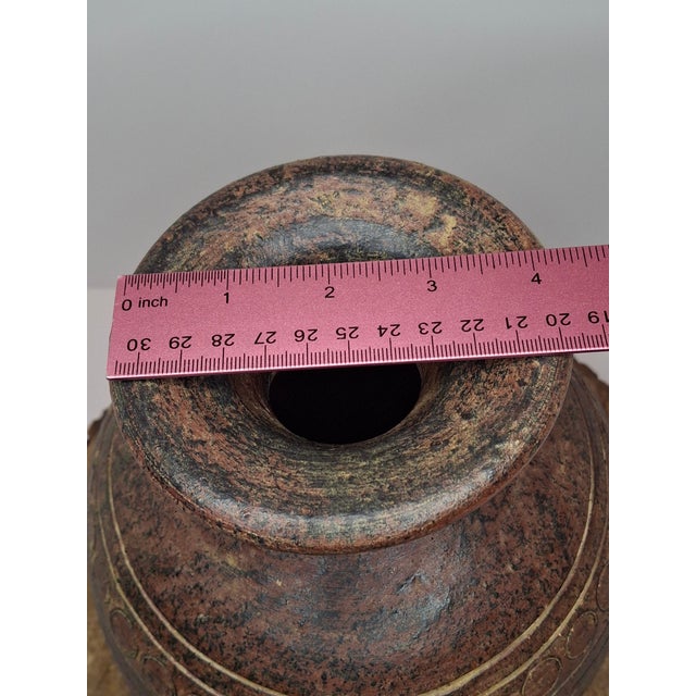 Mid 20th Century Kenyan Kisii Soapstone Vase With Incised Fish and Geometric Motifs - Hand-Carved For Sale - Image 9 of 11