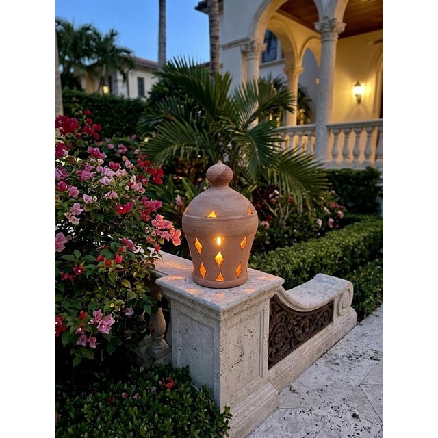 Ceramic Vintage Moroccan Hand-Formed Terracotta Pierced Lantern For Sale - Image 7 of 12