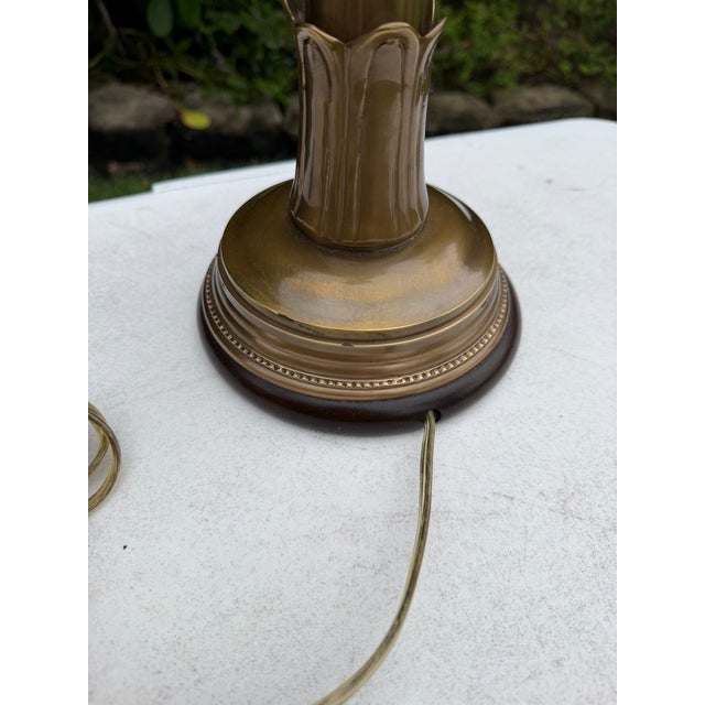 Vintage Frederick Cooper Torchère-Style Brass Table Lamp With Original Shade For Sale - Image 11 of 12