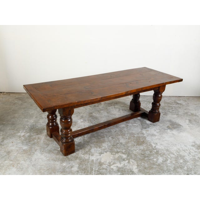 English 19th Century Walnut Dining Table with Turned Legs and H-Form Stretcher For Sale In Atlanta - Image 6 of 11