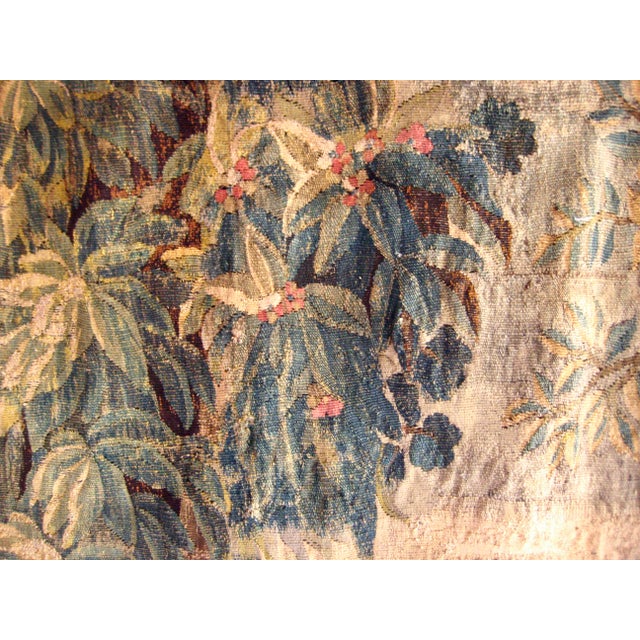 Flemish Verdure Tapestry Two Herons Eating a Frog , Fantasized Giraffe and Boat , Circa 1700 For Sale - Image 13 of 18