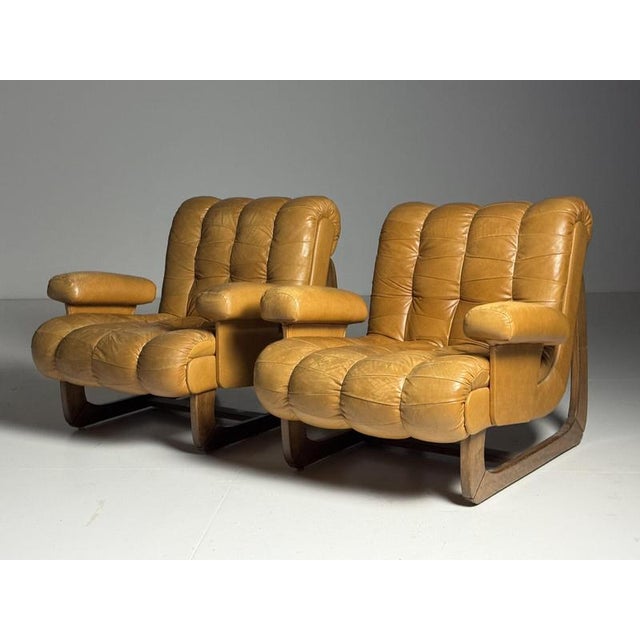 Vintage Italian Armchairs in Leather, 1970, Set of 2 For Sale - Image 4 of 18