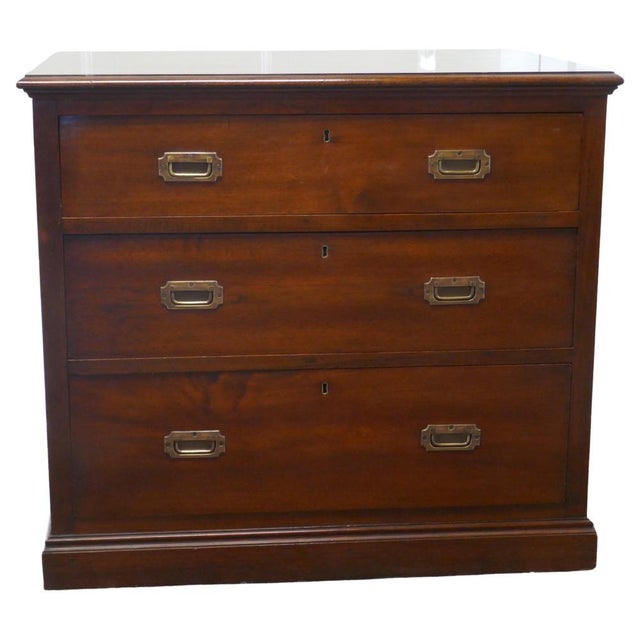 Wood Mahogany 3-Drawer Campaign Chest from HMS Renown, 1850s For Sale - Image 7 of 7