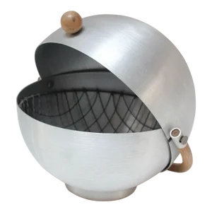 Vintage Russel Wright Spun Aluminum, Bamboo and Birch Bun Warmer
