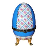 Antique Hand-Painted Limoges Porcelain Footed Egg Trinket Box For Sale