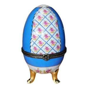 Antique Hand-Painted Limoges Porcelain Footed Egg Trinket Box