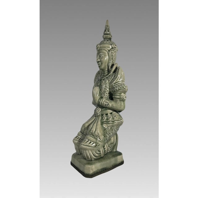Large Celadon Green Crackle Glaze Angel Figure, Kneeling Tappanom (Thailand) For Sale - Image 4 of 12