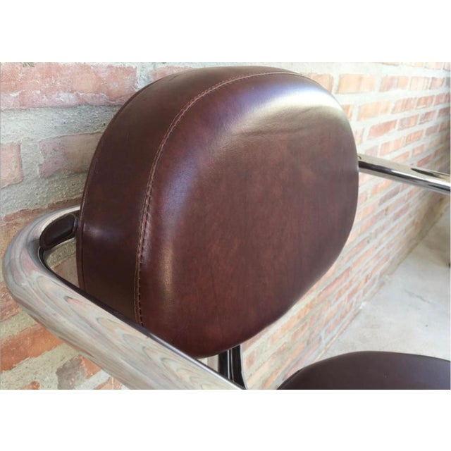 Italian Armchairs in Brown Leather and Chrome, 1980s, Set of 5 For Sale - Image 9 of 12