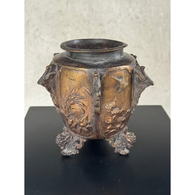 19th-Century German Bronze Footed Urn with Avian Reliefs and Gargoyle Motifs Exquisite 19th-century German bronze urn...