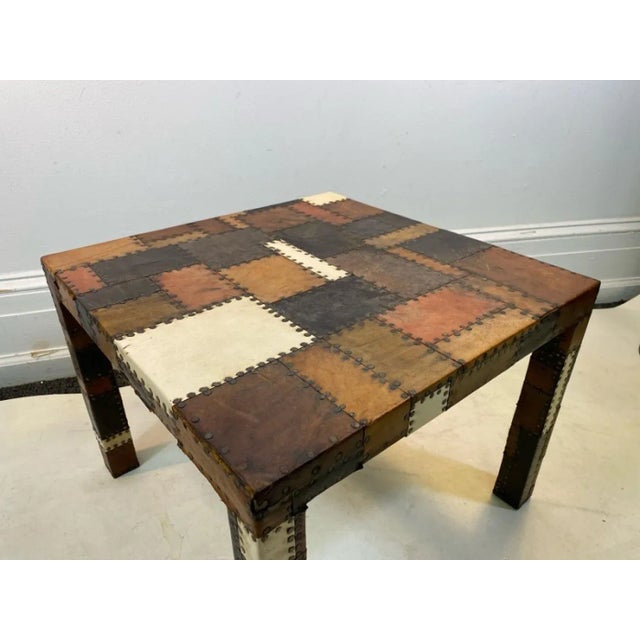 1970s Modern Studded Leather Patchwork Table For Sale In Philadelphia - Image 6 of 9
