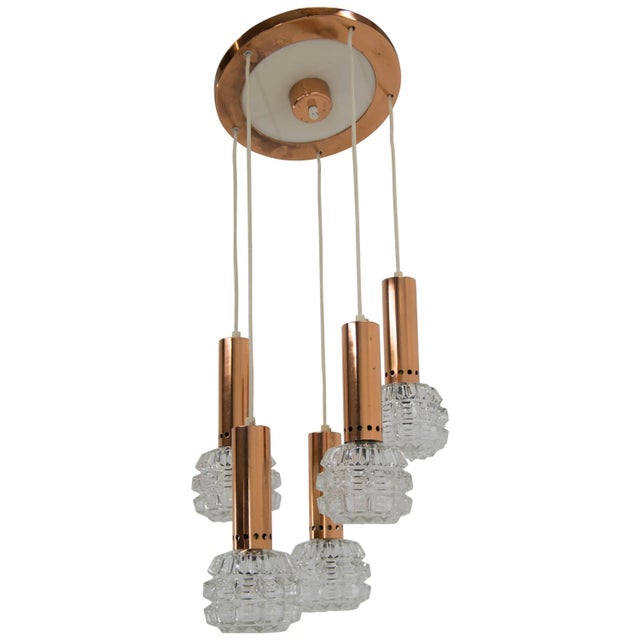 Mid-Century Copper & Glass Chandelier, 1970s For Sale - Image 6 of 6