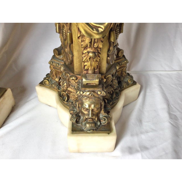 1900 Bronze and Marble Large Garniture Lamps - a Pair For Sale - Image 13 of 16