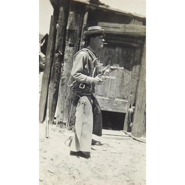 American 1940s Western Dress Up, Six Shooters Outhouse Outlaw Snapshot For Sale - Image 3 of 3